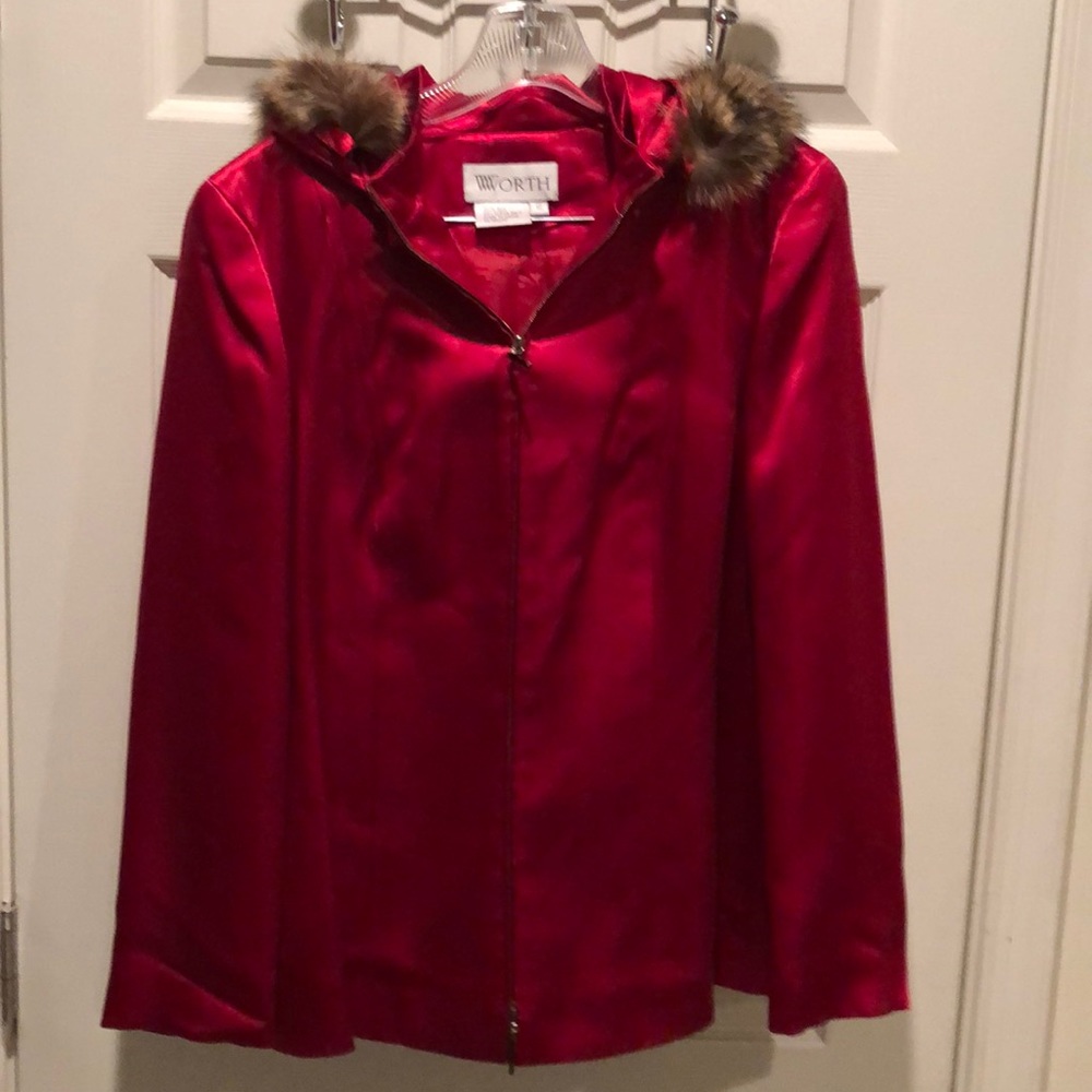 Worth Silk Red Zip Up Jacket